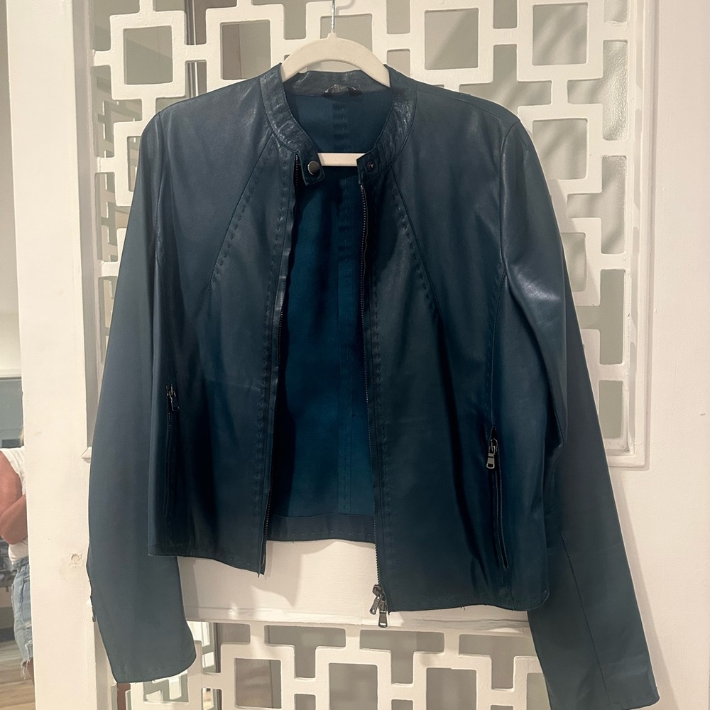 Elegant Navy Leather Jacket for Women